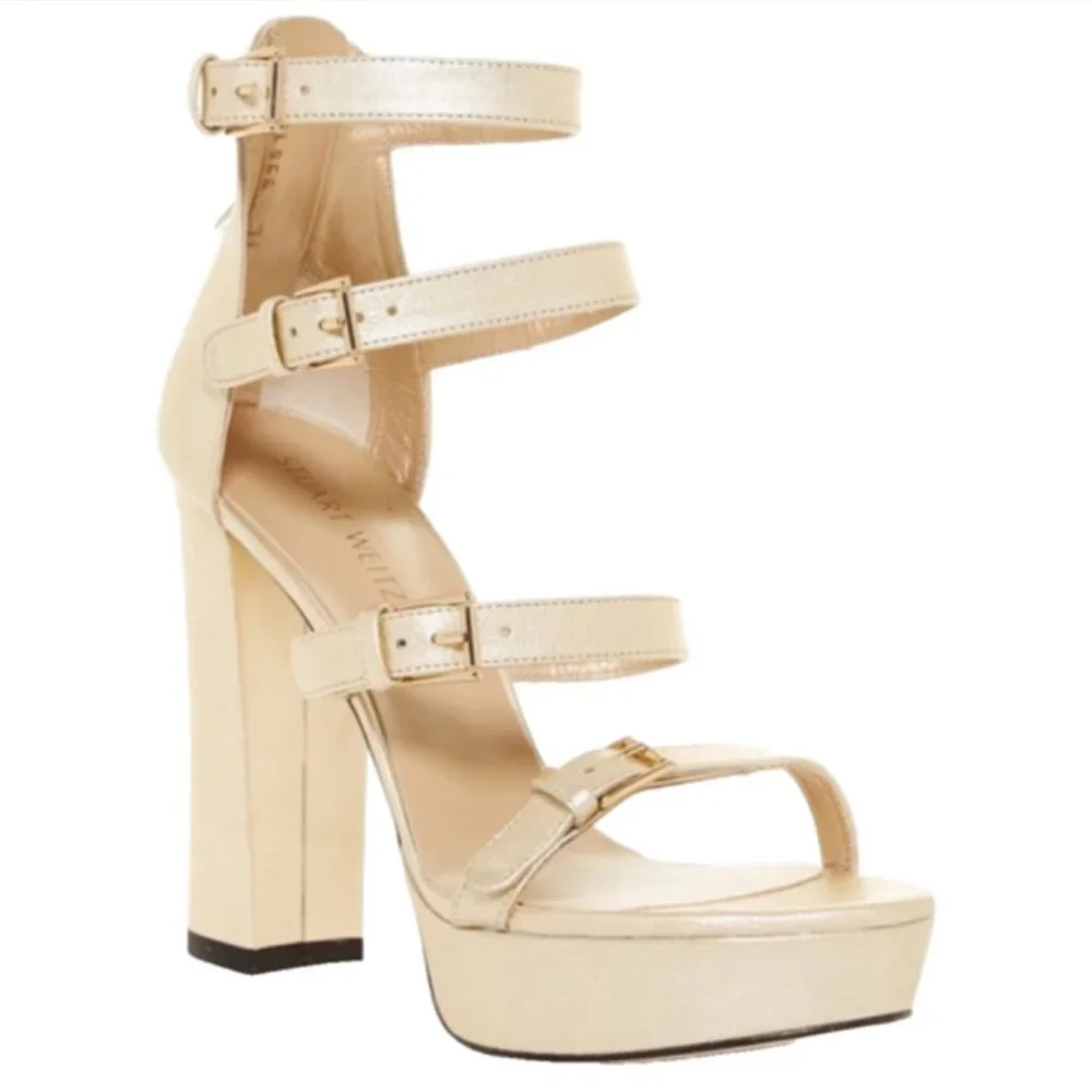 NWOB Stuart Weitzman Four Bucks Leather Platform Sandal